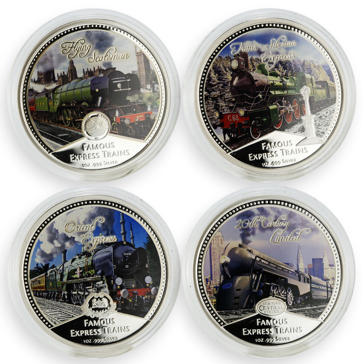 Niue set 4 coins Famous Express Trains proof colored silver 2010