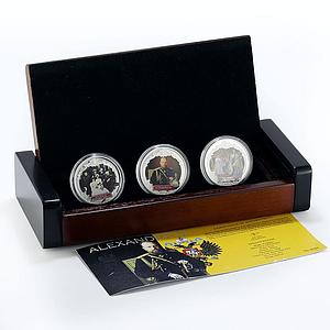 Fiji set of 3 coins Romanov Dynasty Alexander III proof colored silver 2012
