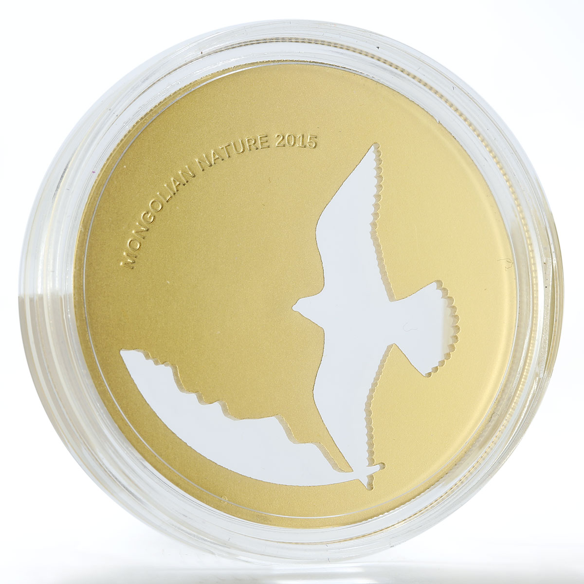 Mongolia 500 togrog Falcon bird gilded silver coin 2015