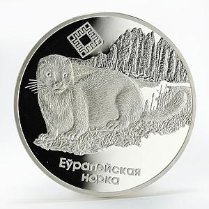 Belarus 20 rubles Chervony Bor mink proof silver coin 2006