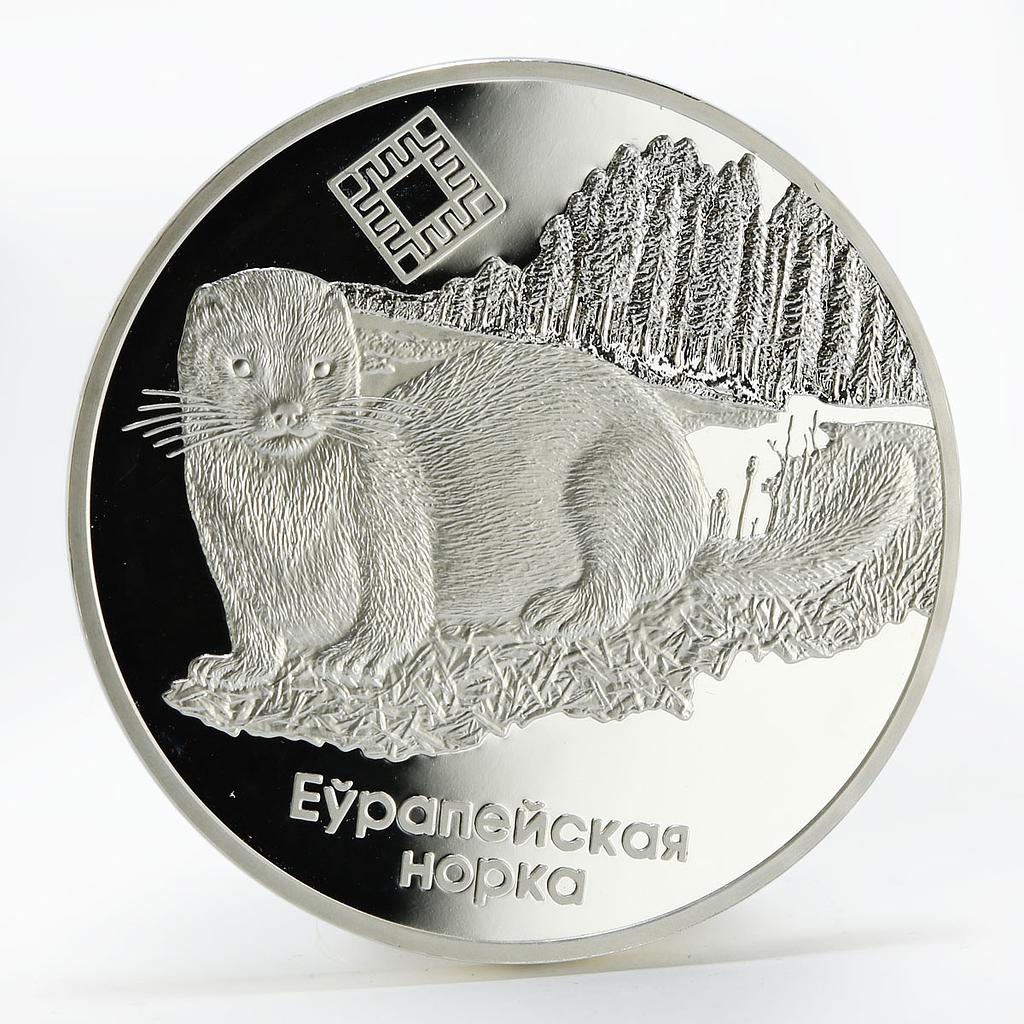 Belarus 20 rubles Chervony Bor mink proof silver coin 2006