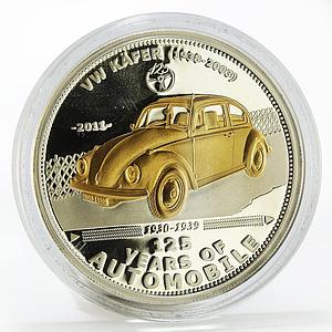Palau 5 dollars 125 Years of Automobile VW Beetle gilded silver coin 2011