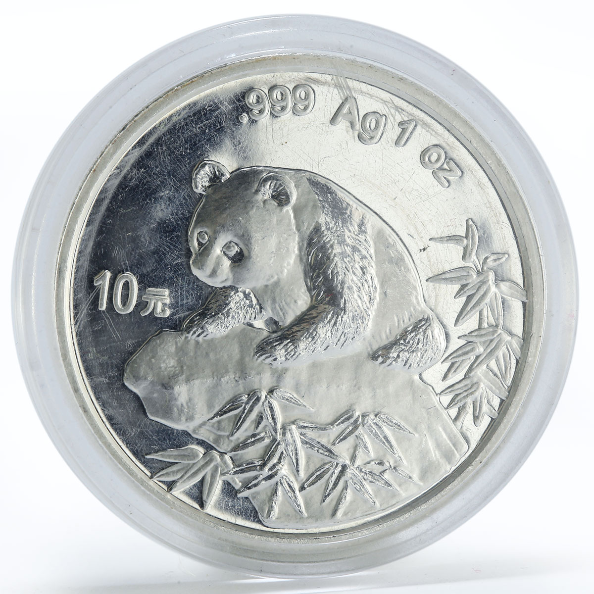 China 10 yuan Panda on rock silver coin 1999