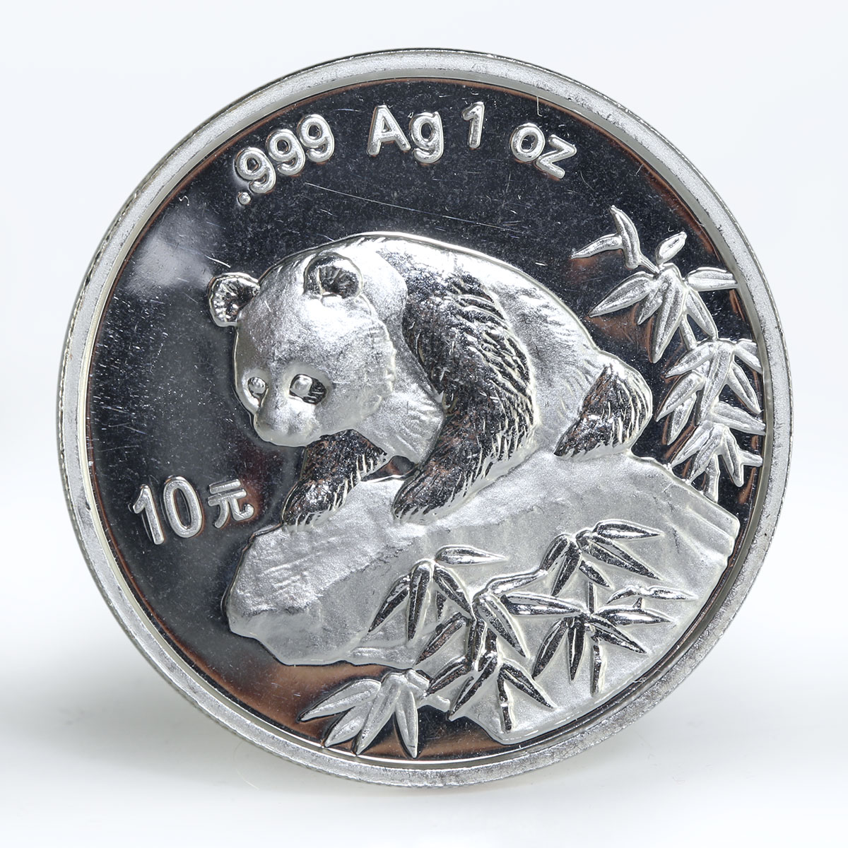 China 10 yuan Panda on rock silver coin 1999