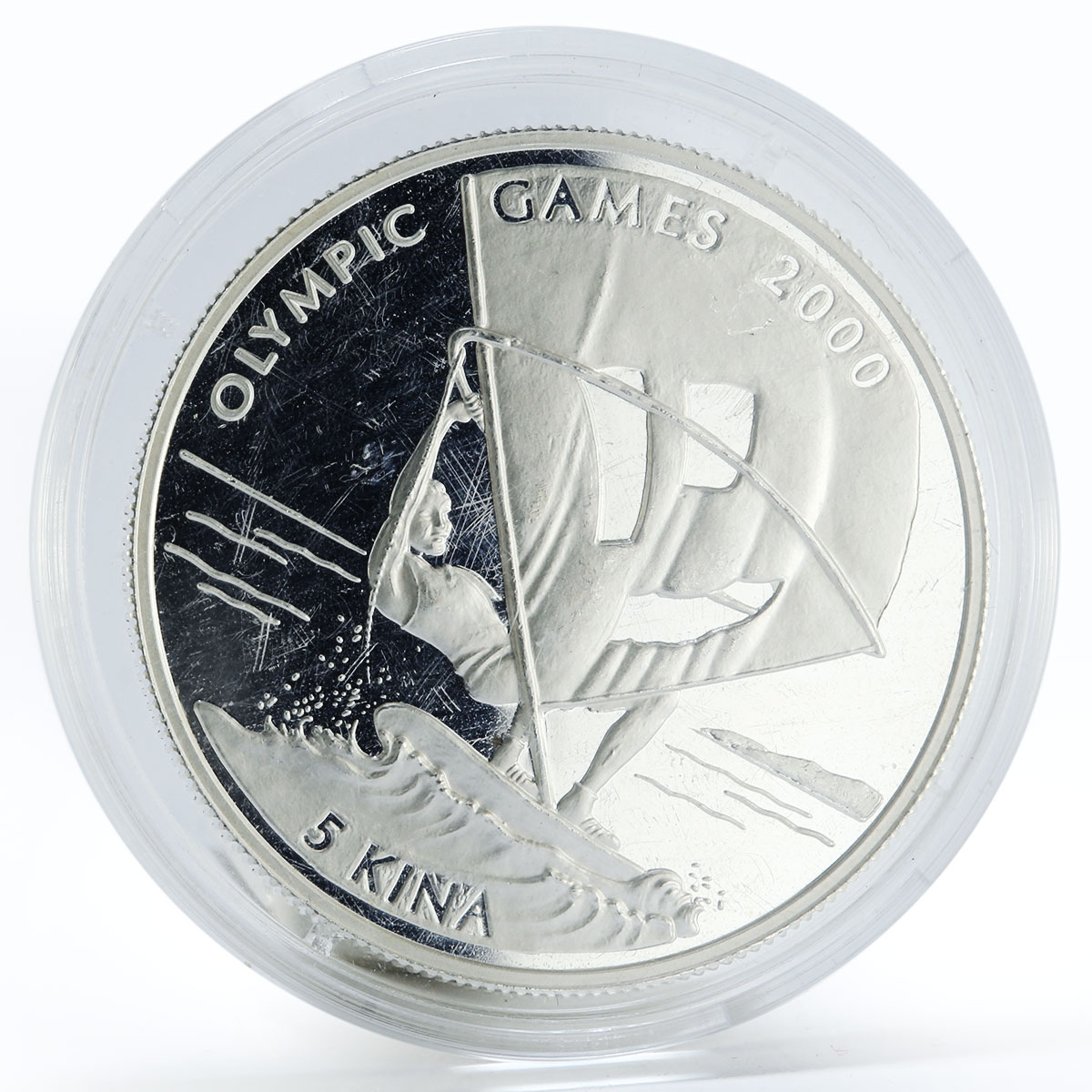 Papua New Guinea 5 kina Summer Olympics Sydney Sailboarding silver coin 1997