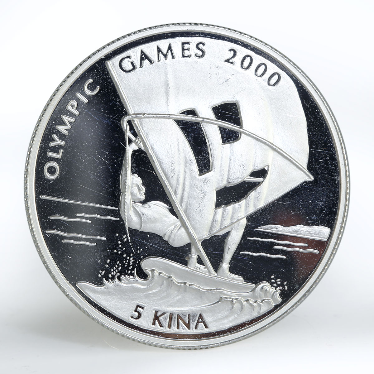 Papua New Guinea 5 kina Summer Olympics Sydney Sailboarding silver coin 1997