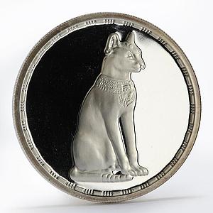 Egypt 5 pounds Seated jeweled cat proof silver coin 1994
