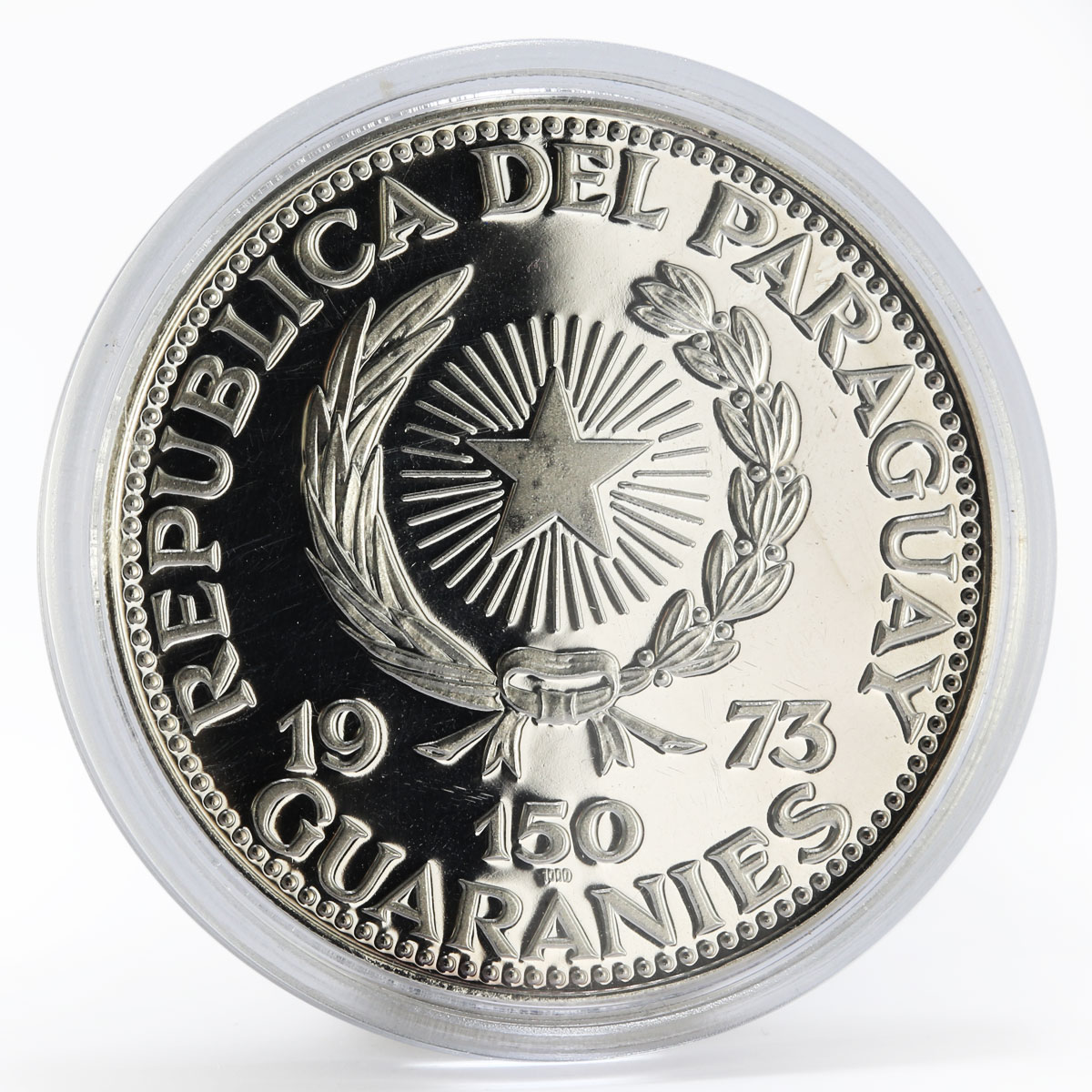 Paraguay 150 guaranies Mixteca Culture Animal Sculpure silver coin 1973