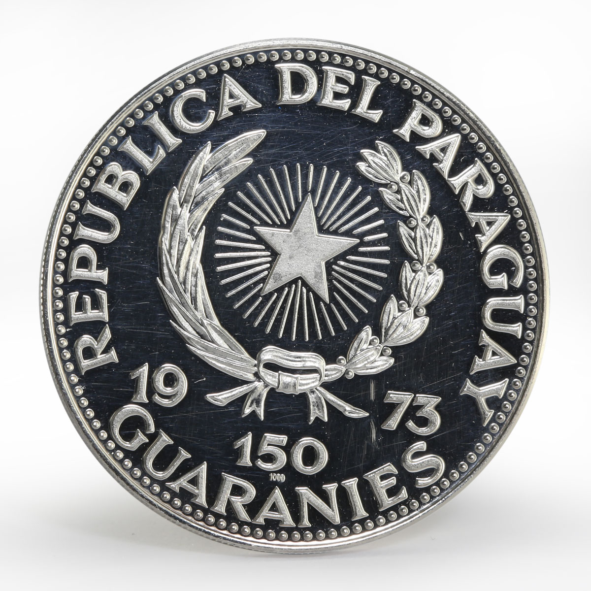 Paraguay 150 guaranies Mixteca Culture Animal Sculpure silver coin 1973