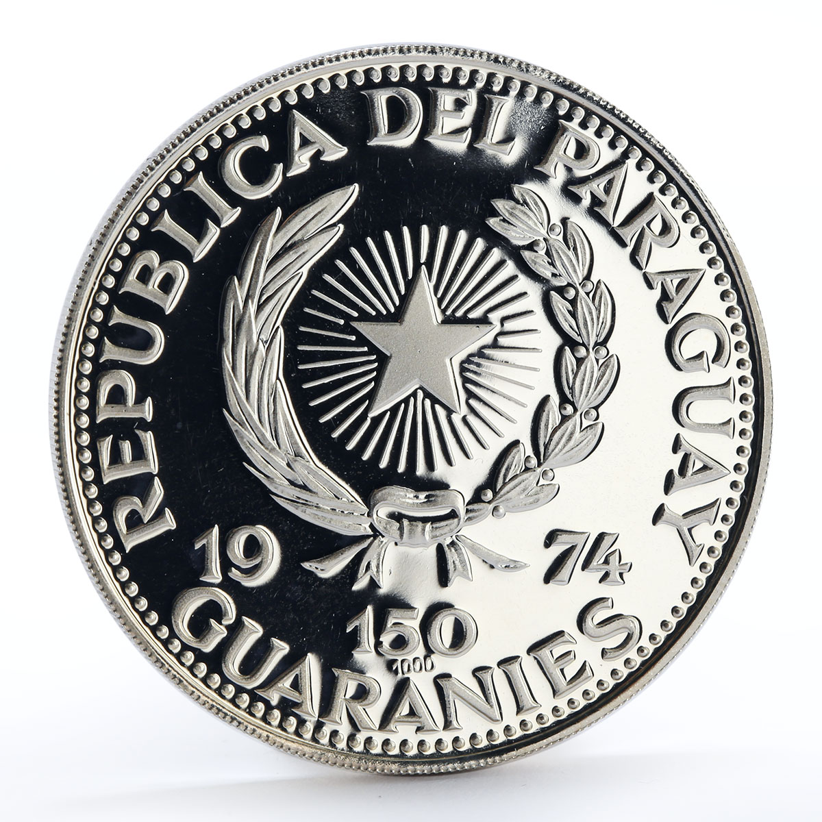 Paraguay 150 guaranies Wilhelm Tell and son proof silver coin 1974
