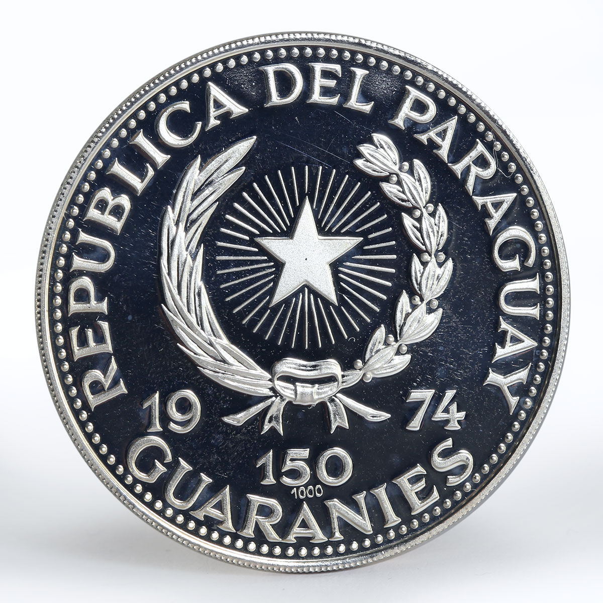 Paraguay 150 guaranies Wilhelm Tell and son proof silver coin 1974