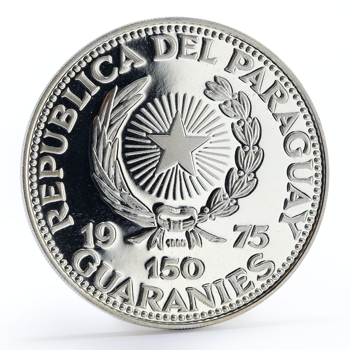 Paraguay 150 guaranies Friendship Bridge proof silver coin 1975