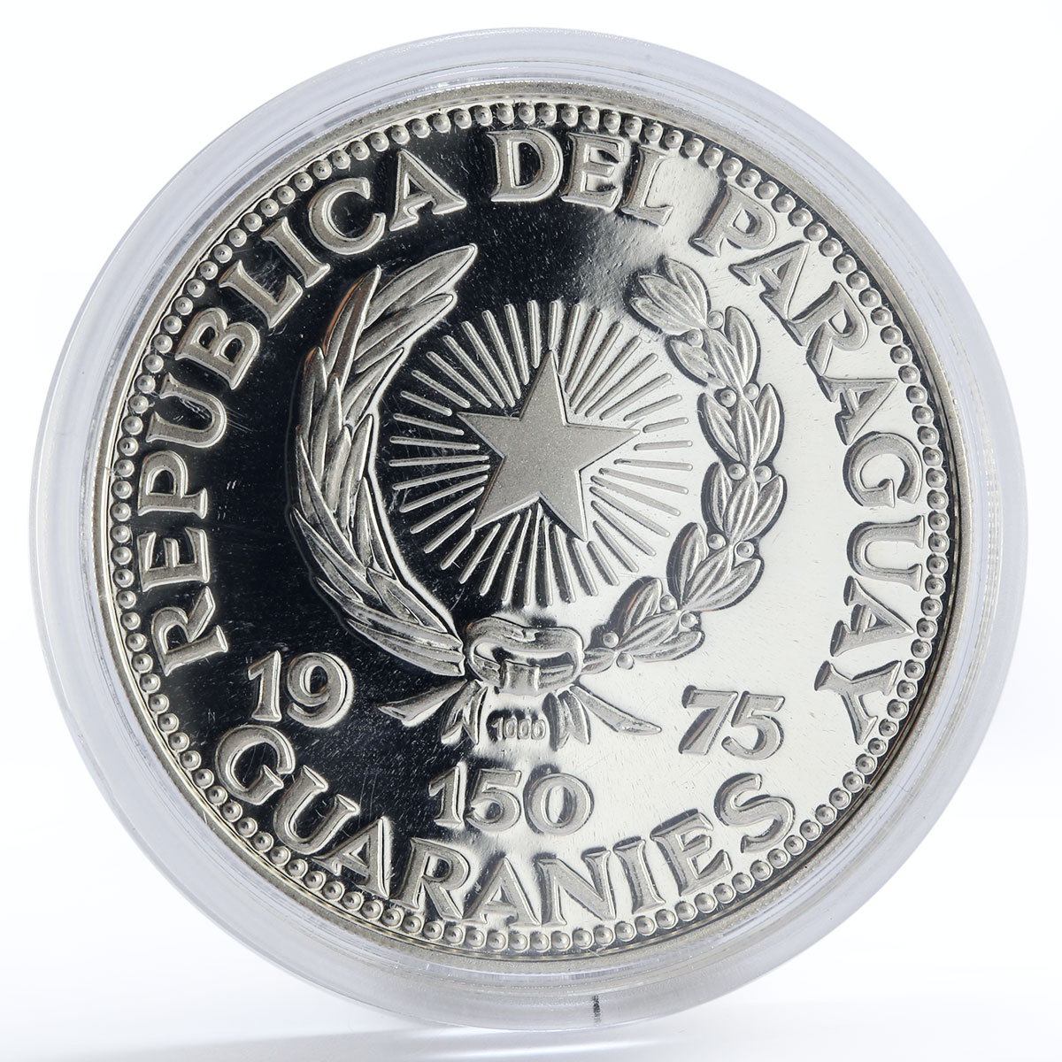 Paraguay 150 guaranies Friendship Bridge proof silver coin 1975