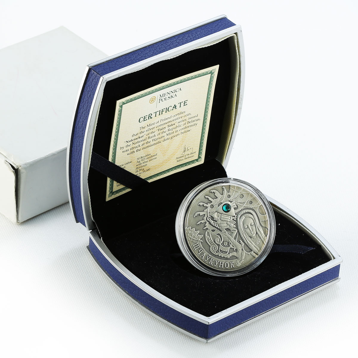 Belarus 20 rubles Nutcracker Series Fairy Tales Silver Coin Blue Zircon 2009