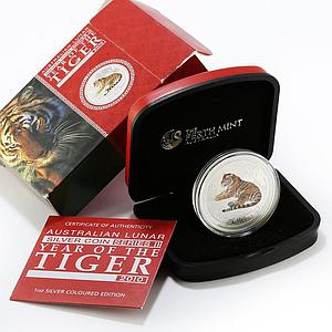 Australia 1 dollar Lunar Calendar II Year of the Tiger Colored silver coin 2010
