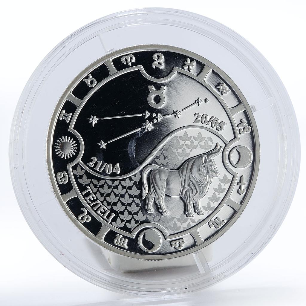 Gabon 1000 francs Zodiac Taurus proof silver coin 2014