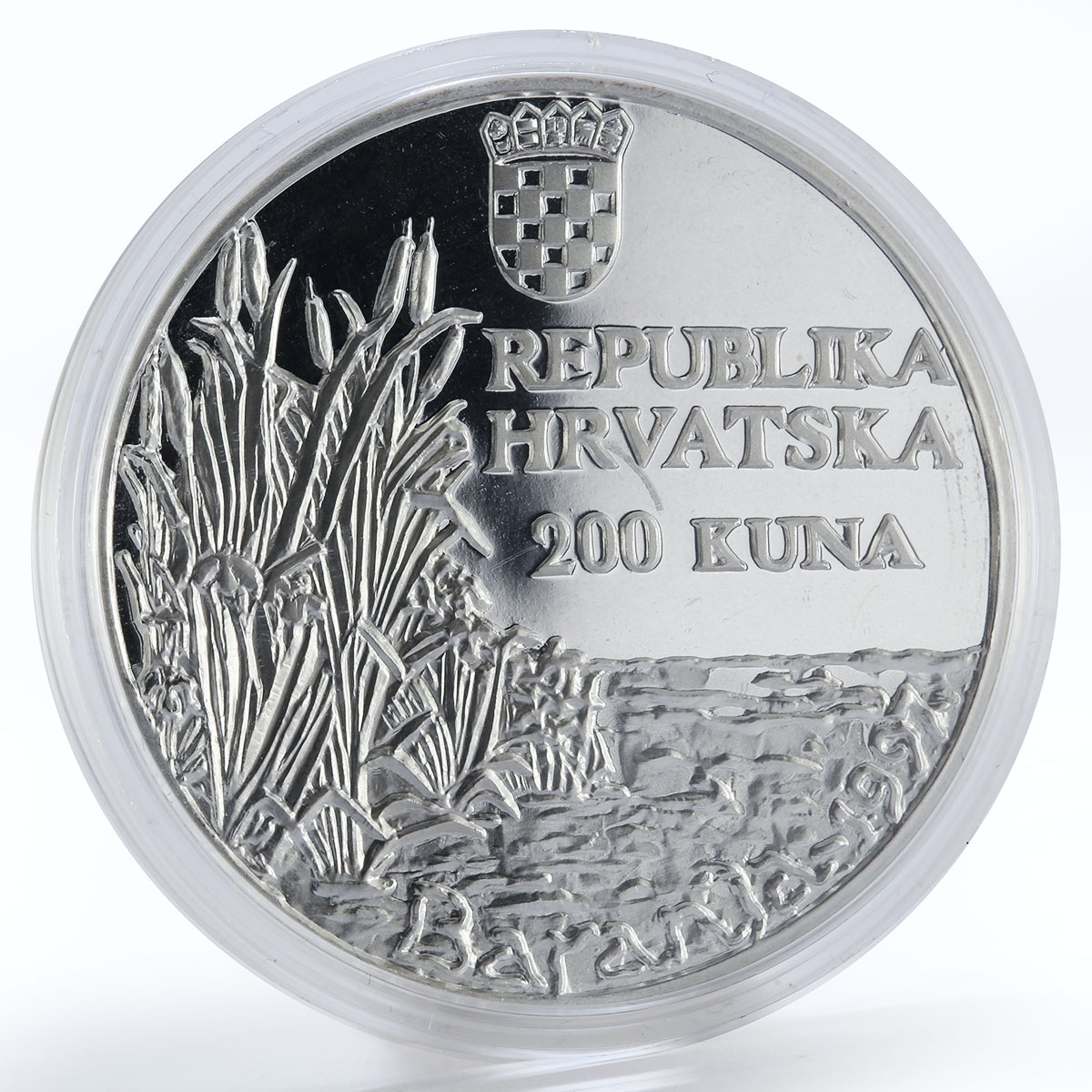 Croatia 200 kuna Baranja region Black Stork animal proof silver coin 1997