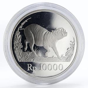 Indonesia 10000 rupiah World Wildlife series Wild Pig proof silver coin 1987