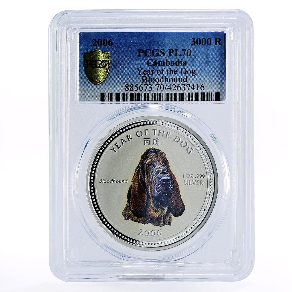 Cambodia 3000 riel Year of the Dog Bloodhound PL70 PCGS silver coin 2006