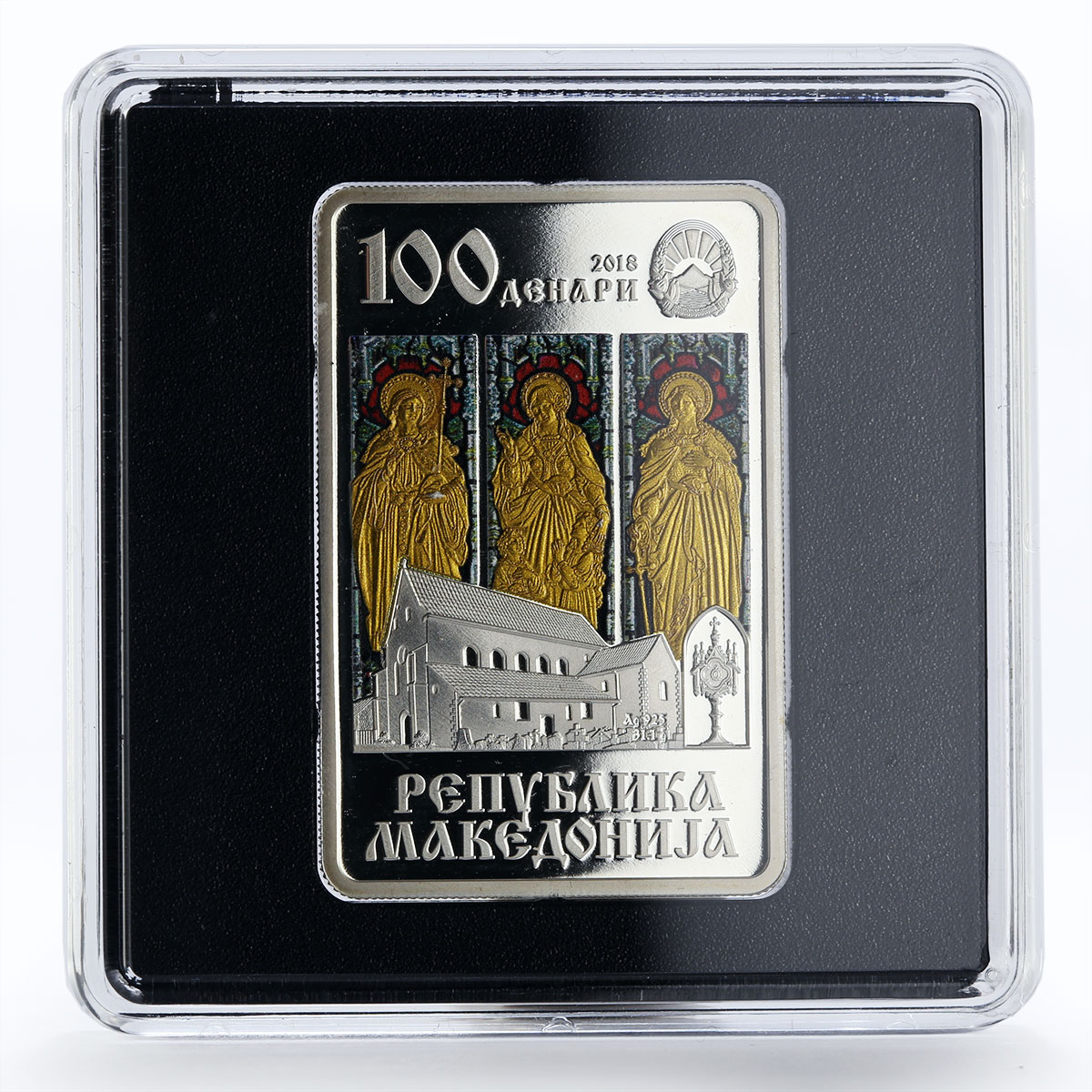Macedonia 100 denari Faith Hope Love and mother Sophia gilded silver coin 2018