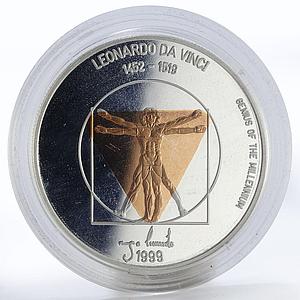 Mongolia 500 togrog Genius of the Millennium Da Vinci gilded silver coin 1999