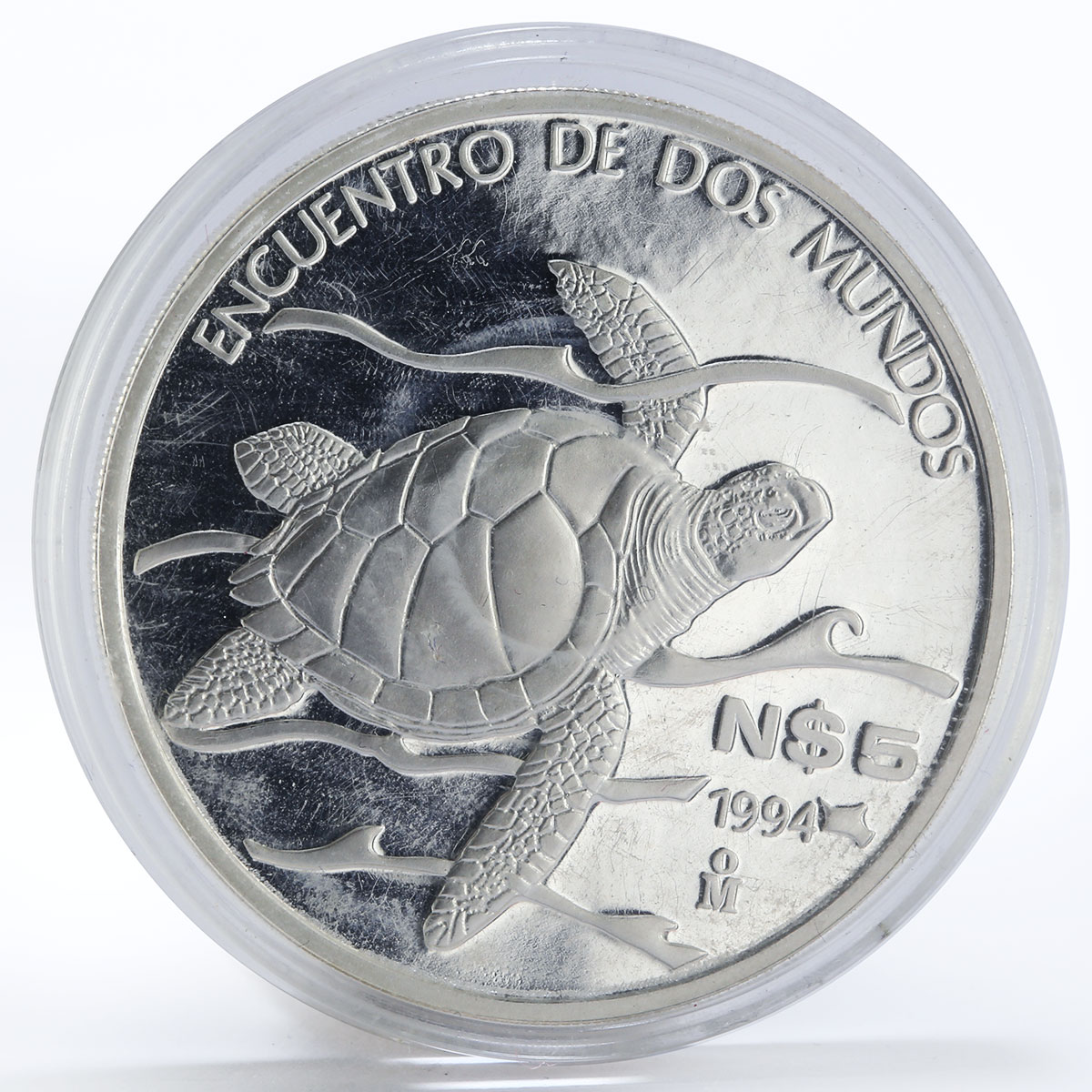 Mexico 5 pesos Pacific Ridley Sea Turtle proof silver coin 1994