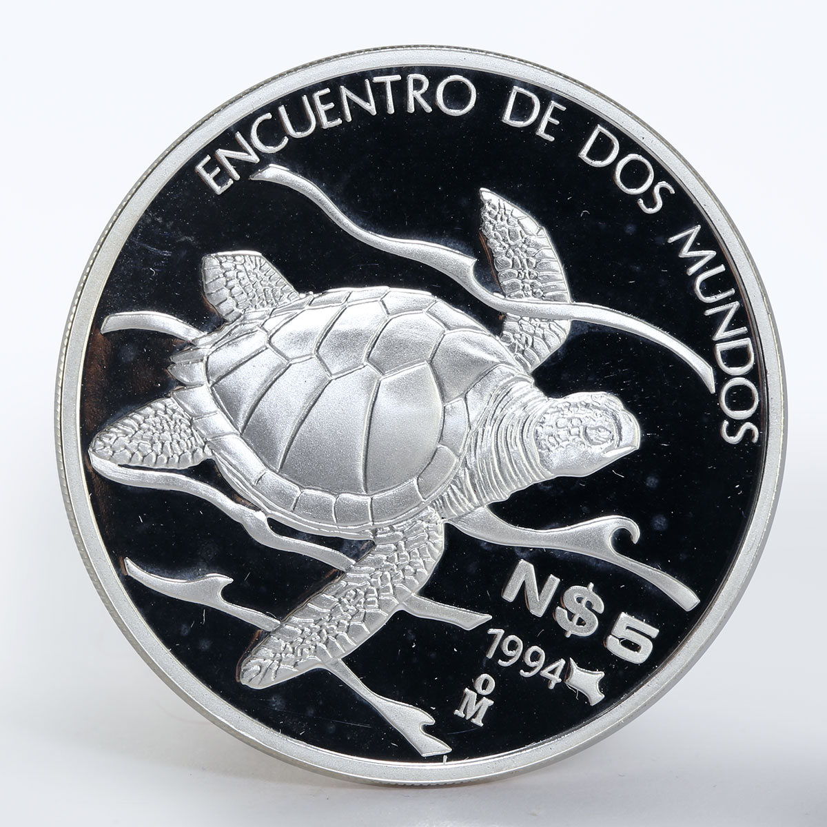 Mexico 5 pesos Pacific Ridley Sea Turtle proof silver coin 1994