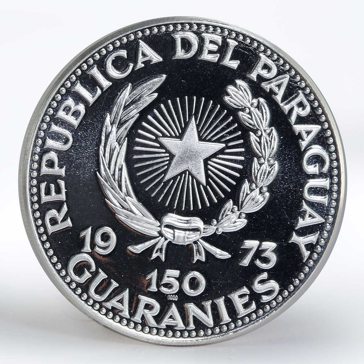 Paraguay 150 guaranies General Jose E. Diaz arms silver coin 1973