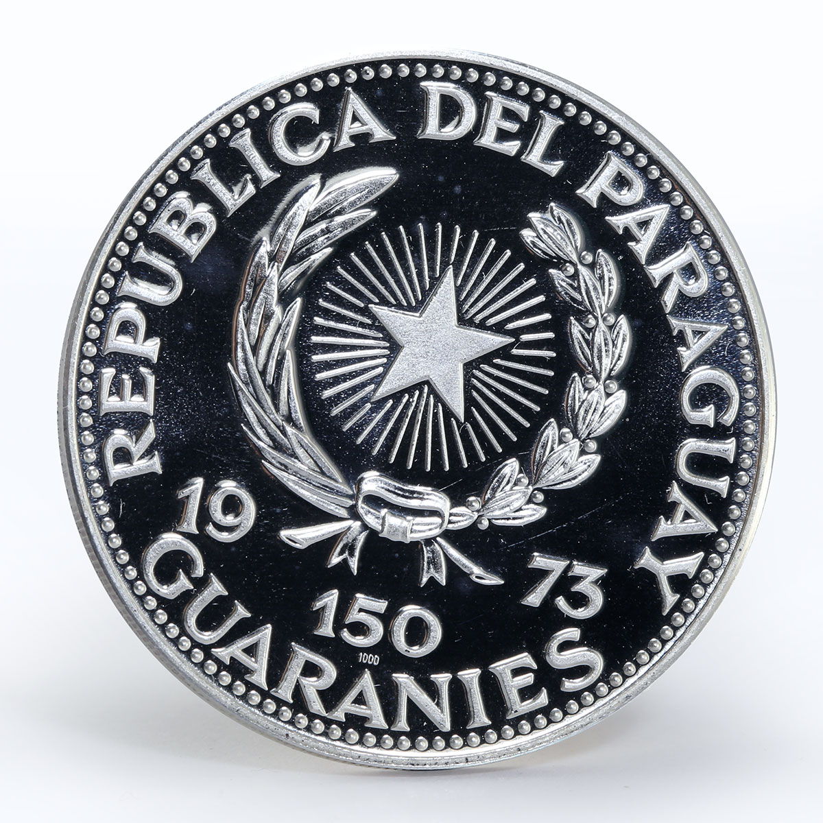 Paraguay 150 guaranies Francisco Solano Lopez arms silver coin 1973