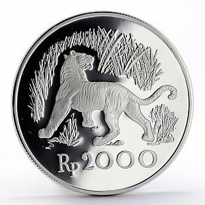 Indonesia 2000 Rupiah Javan Tiger proof silver coin 1974