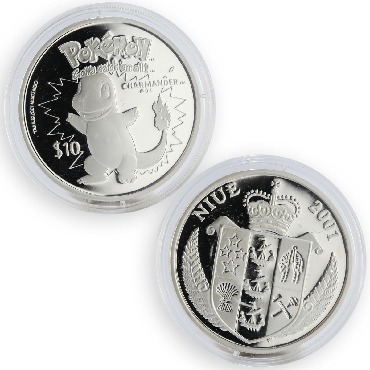 Niue 10 dollars, set of 5 coins,  Pokemon Series  proof silver 2001