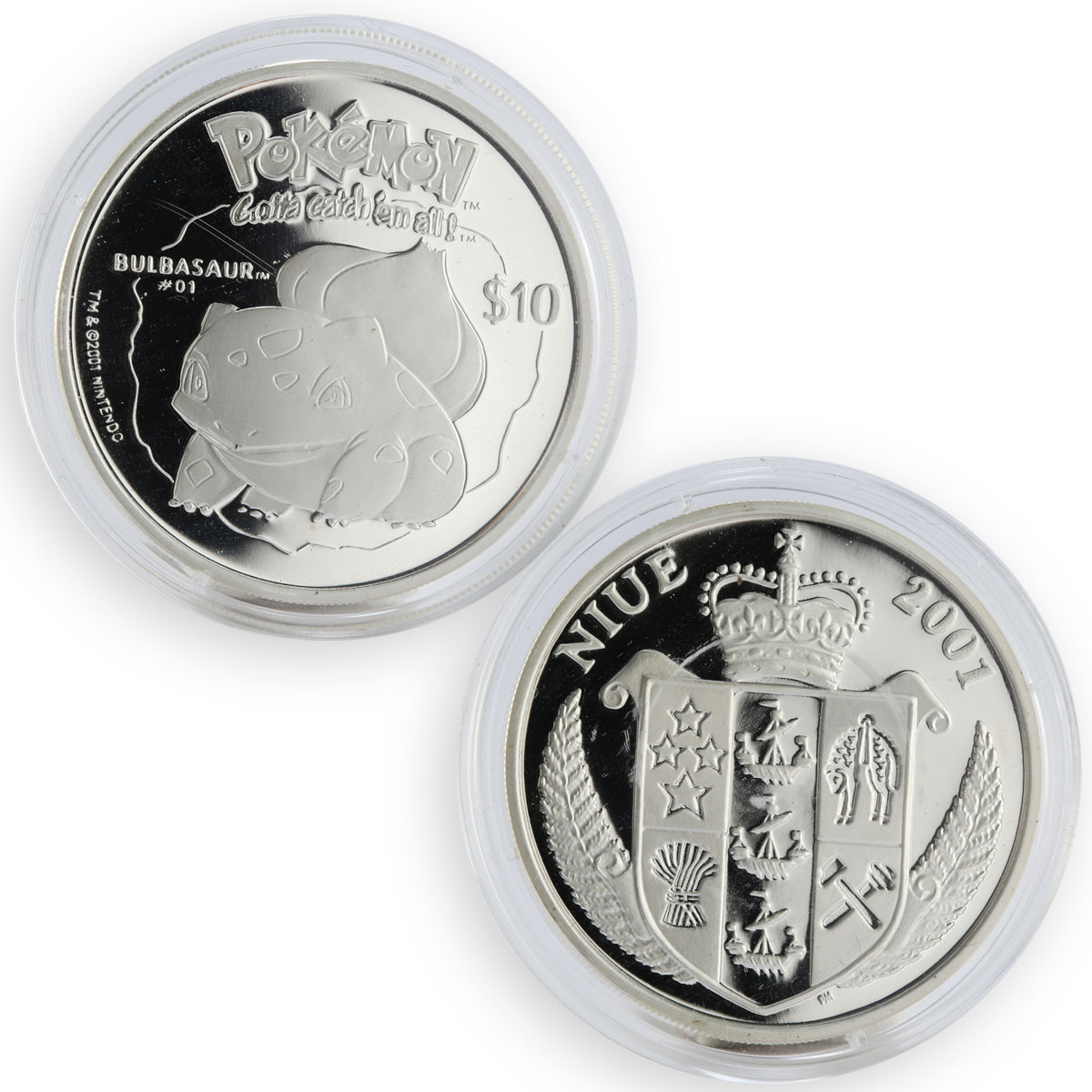 Niue 10 dollars, set of 5 coins,  Pokemon Series  proof silver 2001