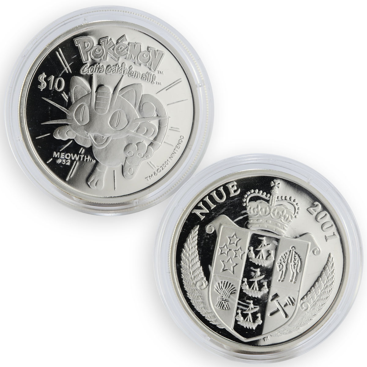 Niue 10 dollars, set of 5 coins,  Pokemon Series  proof silver 2001