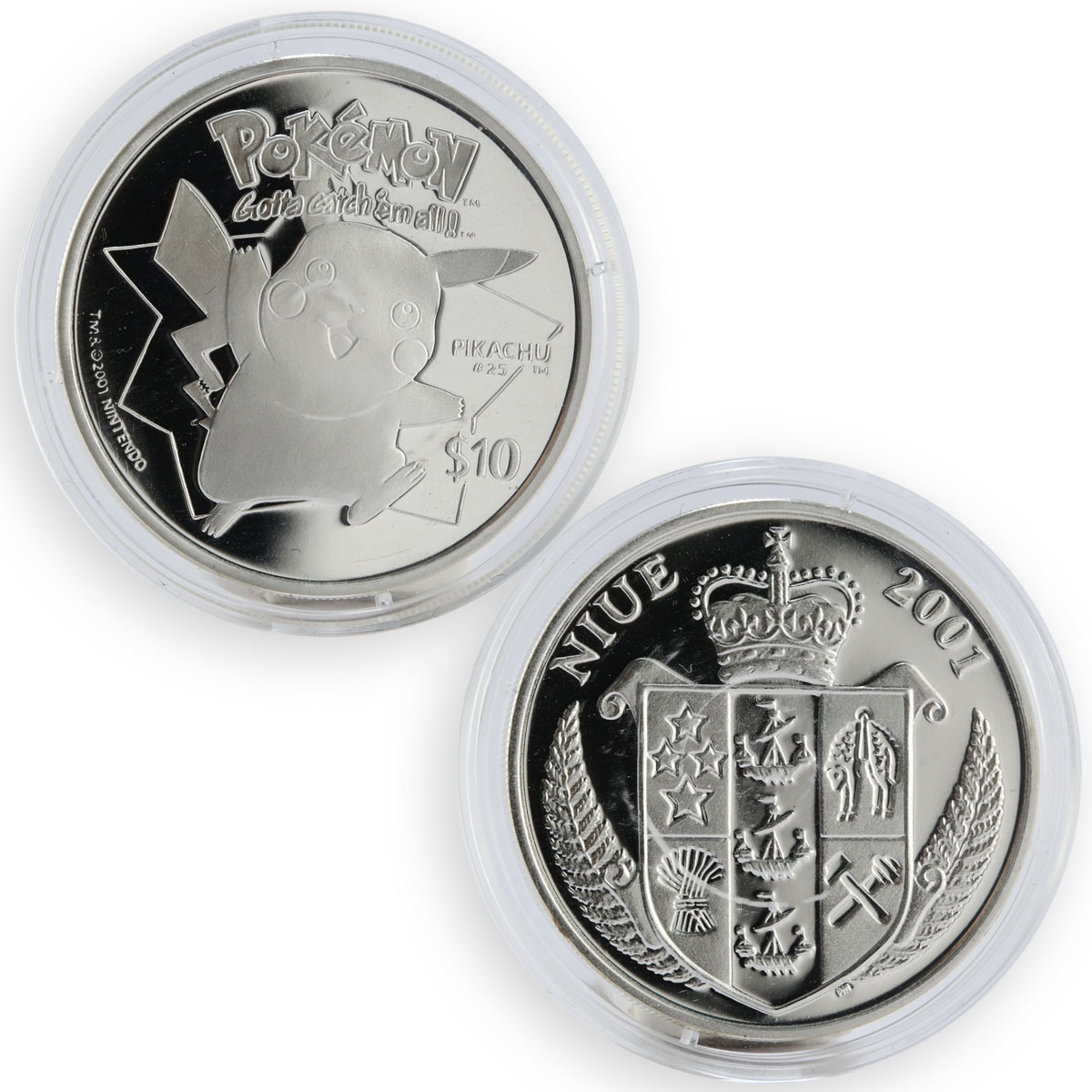 Niue 10 dollars, set of 5 coins,  Pokemon Series  proof silver 2001