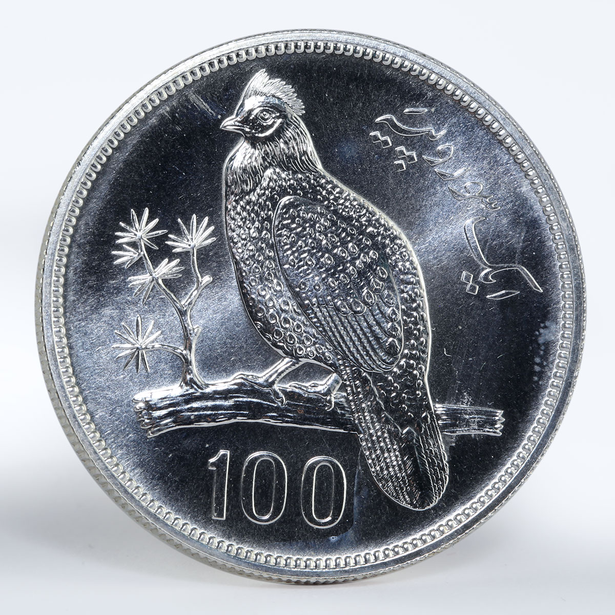 Pakistan 100 rupees Tropogan pheasant Bird Fauna silver coin 1976