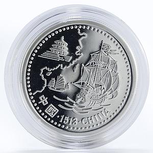 Portugal 200 escudos Arrival in China, Ship,  proof silver coin 1996