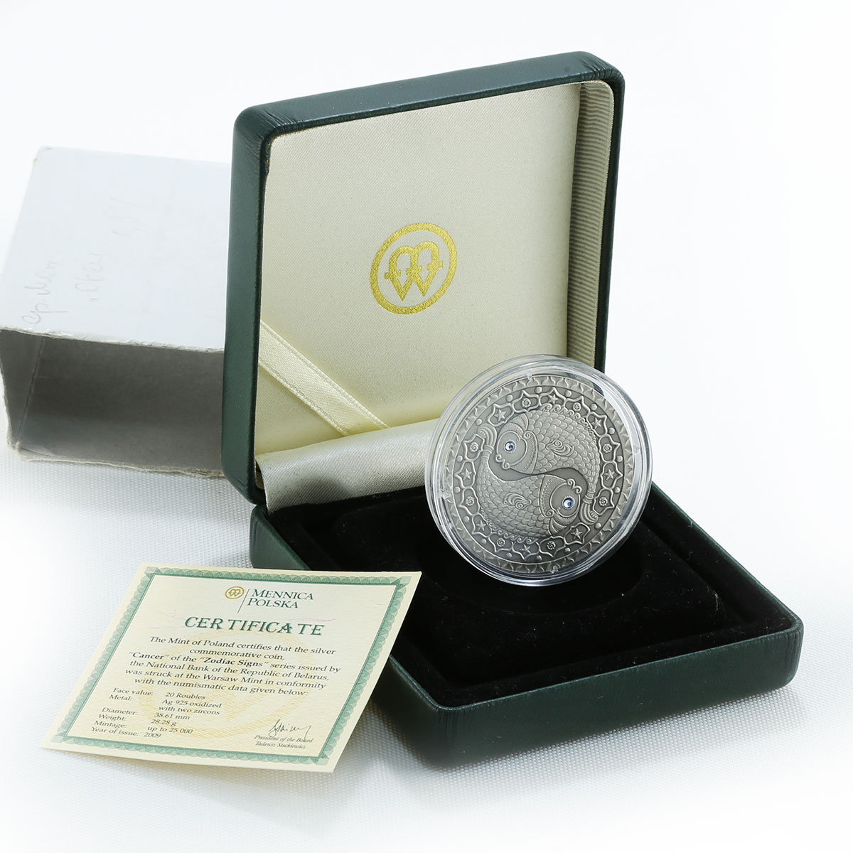Belarus 20 rubles, Zodiac Signs, Pisces, silver, zircons, coin, 2009