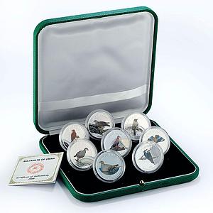 Oman 1 riyal set of 8 coins Birds coloured silver proof 2009