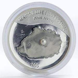 Mariana Islands 5 dollars Marine Life Protection Pearl Diving silver coin 2005