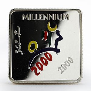 Maldives 100 rufiyaa Millennium silver proof square coin 2000