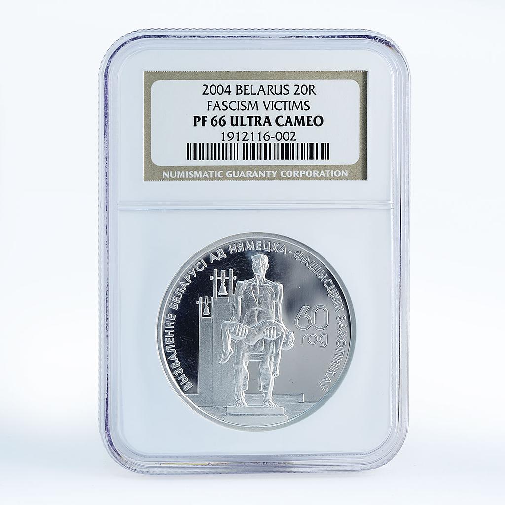 Belarus 20 rubles, the Memory of Victims of fascism, silver proof coin, 2004