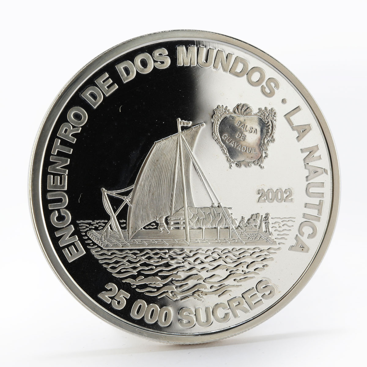 Ecuador 25000 sucres Sailing Raft Ship proof silver coin 2002