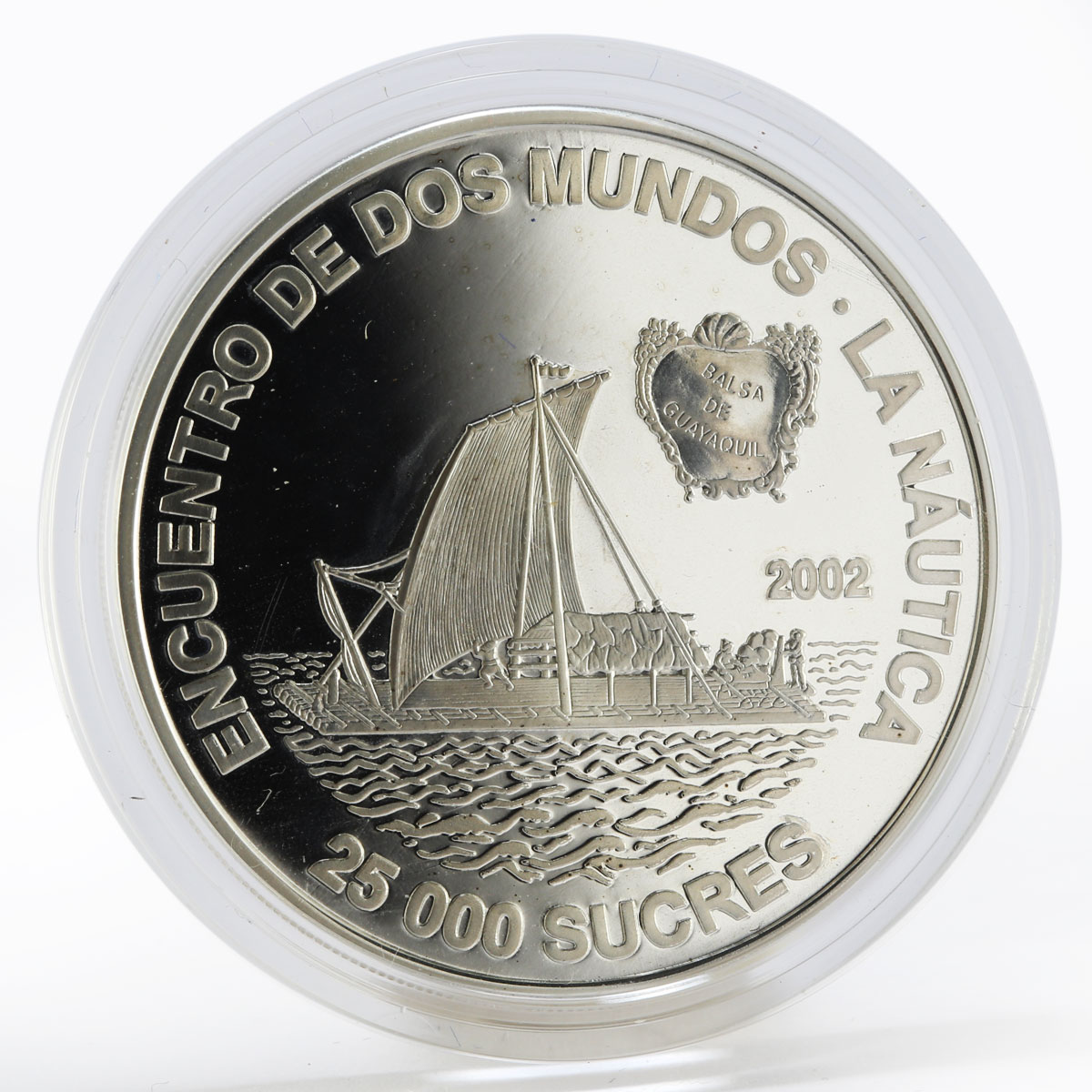 Ecuador 25000 sucres Sailing Raft Ship proof silver coin 2002