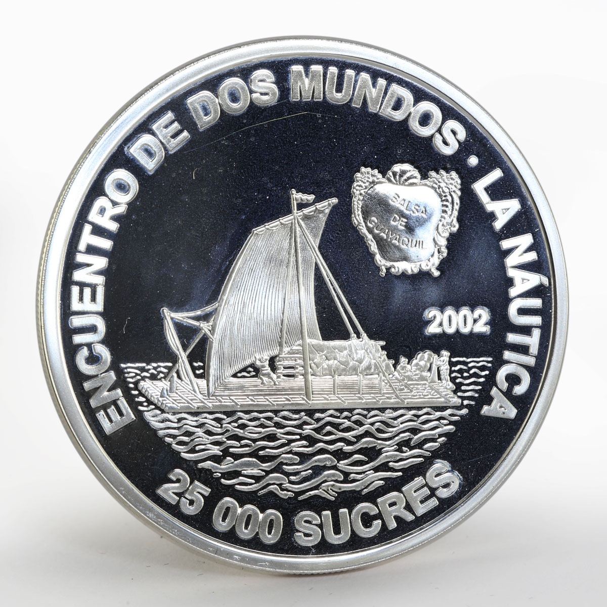 Ecuador 25000 sucres Sailing Raft Ship proof silver coin 2002