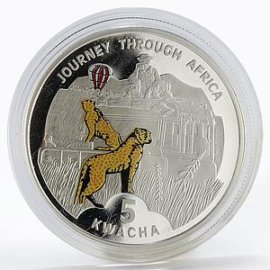 Malawi 5 kwacha Leopards Journey Through Africa coloured silver proof coin 2006