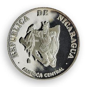 Nicaragua 1 cordoba National Ruben Dario Theater proof silver coin 1994