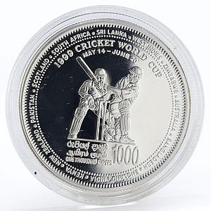 Sri Lanka 1000 rupees Cricket World Cup Two Players proof silver coin 1999