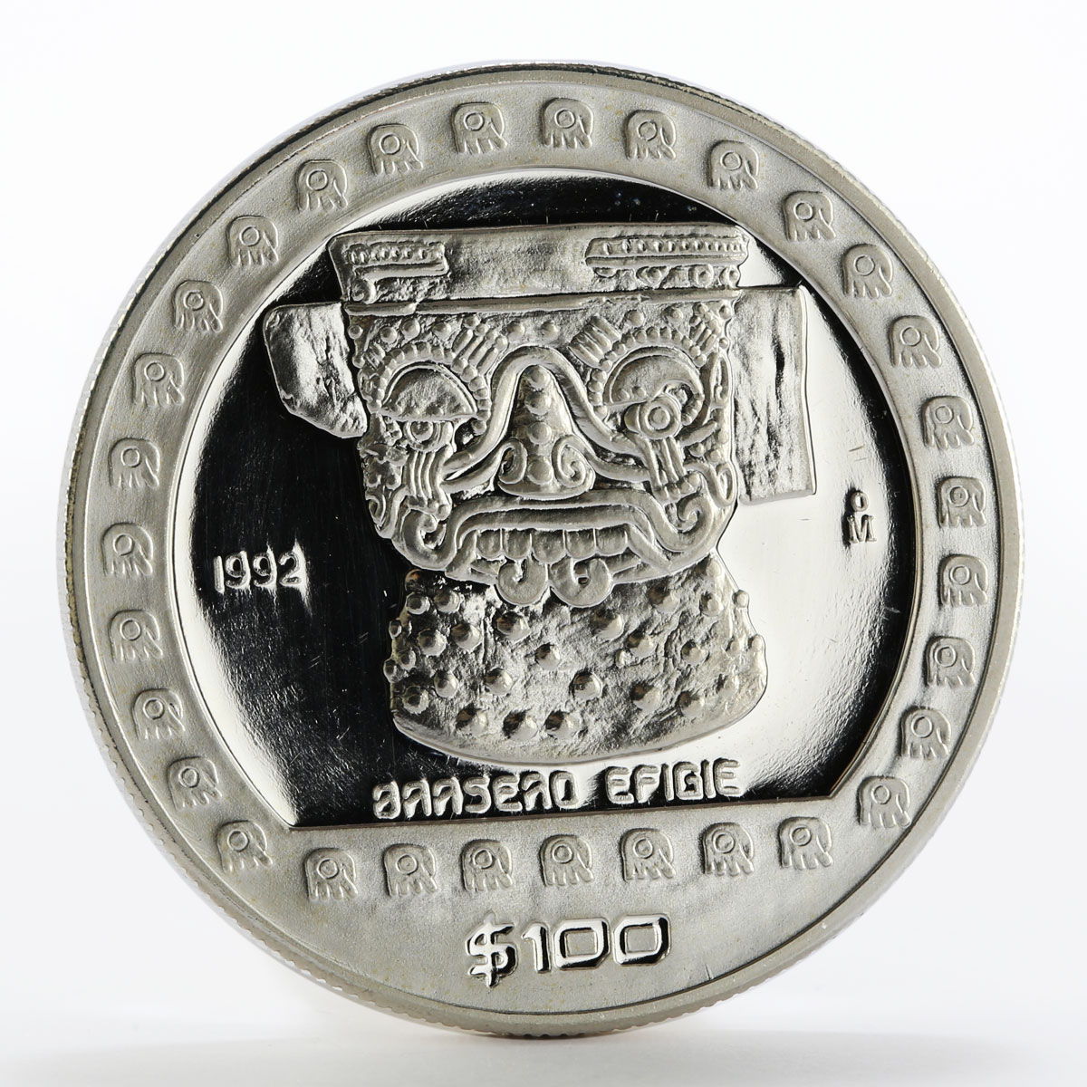 Mexico 100 pesos Brasero Efigie The Aztek Collection proof silver coin 1992