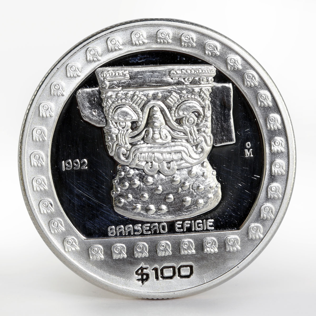 Mexico 100 pesos Brasero Efigie The Aztek Collection proof silver coin 1992