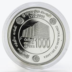 Sri Lanka 1000 rupees Building Central Bank 50 Years Silver Proof coin 2000